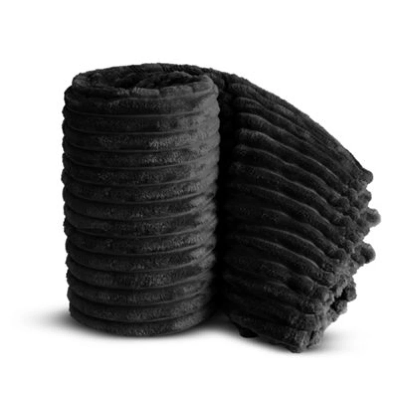 Image of Velosso Elegant Thermal Plush Ribbed Throw Blanket In Modern Style For Sofa, Bed In 150Cm X 200Cm - Black