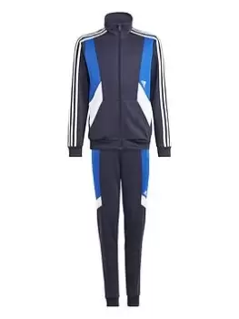 Image of Boys, adidas Junior Colourblock 3 Stripe Tracksuit, Navy/Blue, Size 15-16 Years