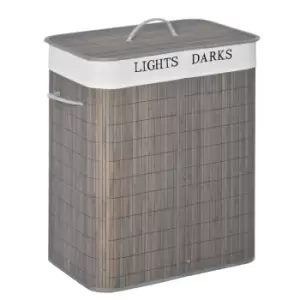 Image of HOMCOM 2 Section Collapsible Laundry Hamper Lid Removable Lining - Grey