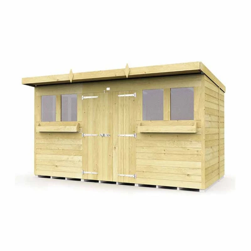 Image of Buttercup Farm 12 x 6 Feet Pent Summer Shed - Wood - L178 x W358 x H201cm in Brown Brown Unisex