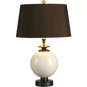 image of Table Lamp Green Speckled Painted base stem Brown Faux Silk Shade LED E27 60W