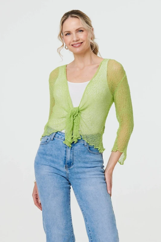 Image of Izabel London Womens Sheer 3/4 Sleeve Open Front Cardigan in Green Green Female One Size