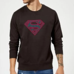 image of Justice League Superman Retro Grid Logo Sweatshirt - Black - 5XL