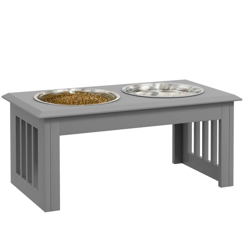 Image of PawHut Pawhut - Raised Dog Bowls Pet Feeder Raised Elevated Stainless Steel Food Grey 5056725550103