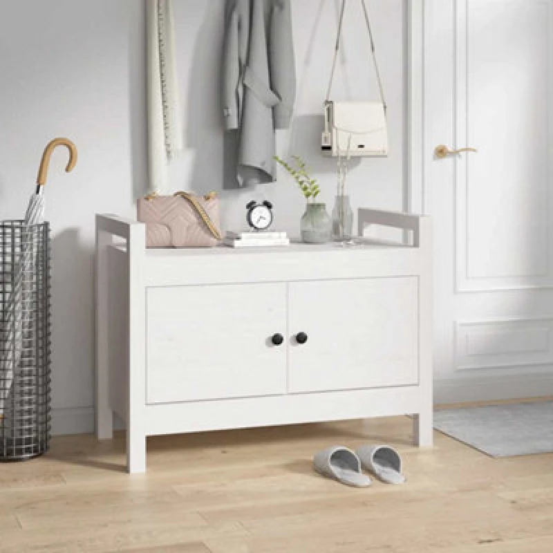 Image of Vidaxl Hall Bench White 80X40X60 Cm Solid Wood Pine, White 821780