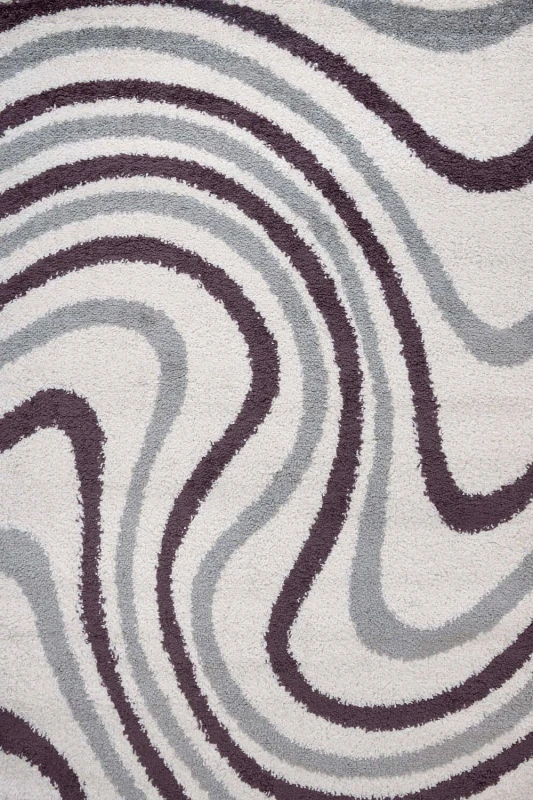 Image of THE RUGS Moodi Wavy Design Shaggy Soft High Pile Living Room Rug & Runner in Purple Size: 80cm x 150cm Purple Unisex 80cm x 150 cm