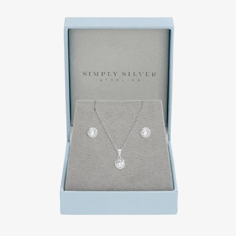 Image of Inicio Sterling Silver Plated CZ Bezel Set - Gift Box Jewellery Sets One Size Silver 40912811000
