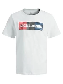 image of Jack & Jones Junior Boys Corp Logo Short Sleeve Tshirt - White, Size 10 Years