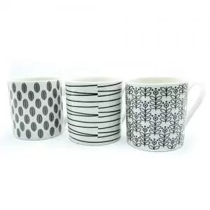 Image of Ceramic Mug Black And White Patterned 12oz Pack 12 0399290 26706CP