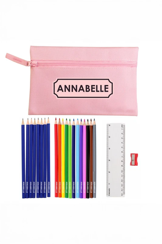 Image of Pink Pencil Case With Personalised Pencils Pink