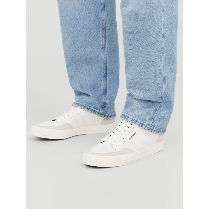 Image of Jack & Jones White / White Faux Leather Logo Sneakers White Male 44 145327UK