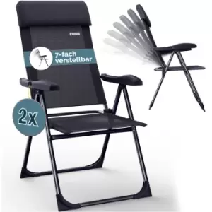 Image of Casaria - Garden Chairs 2pcs Set Folding 7-way Adjustable Aluminium Frame High Backrest Balcony Camping Festival Foldable 2er Set Anthrazit (de)