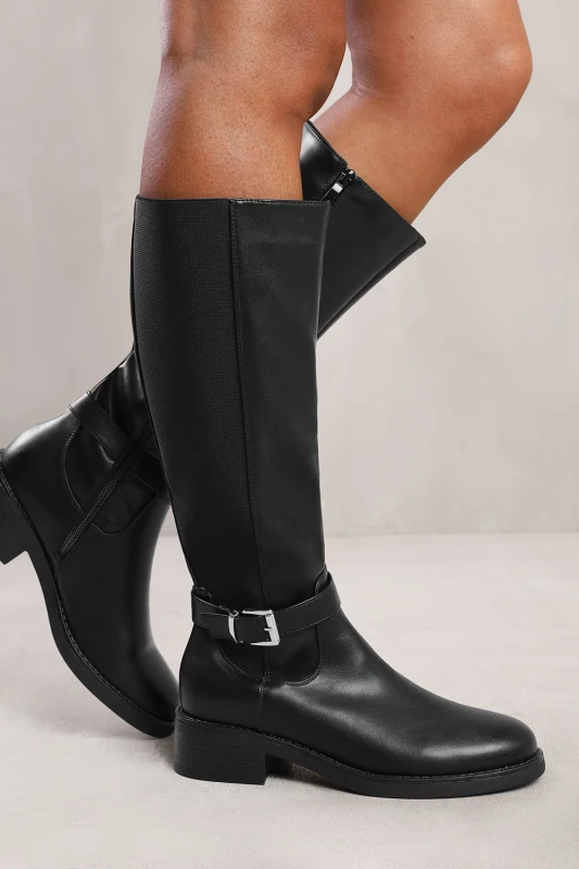 Image of Where's That From 'Bode' Knee High Boots With Buckle Detail Black