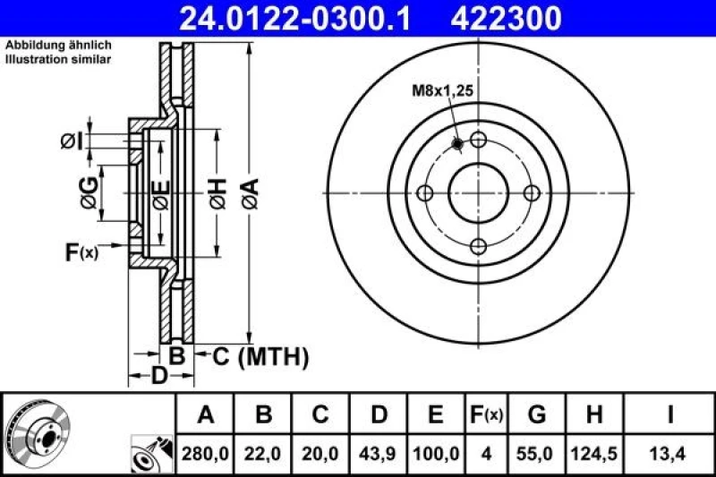 Image of Brake disc ATE 24.0122-0300.1