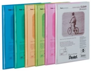 image of Pentel Recycology A4 Display Book Clear 20Pkt Assorted PK5