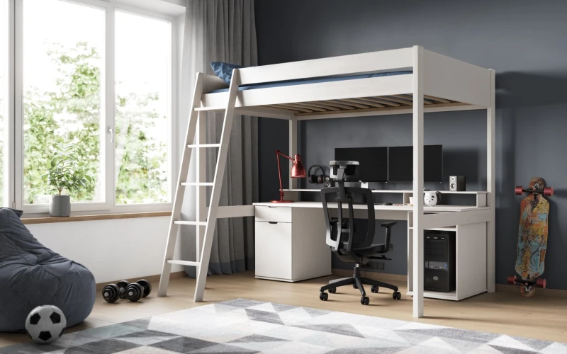 Image of Noomi Tera Solid Wood Small Double Gaming High Sleeper Bed White