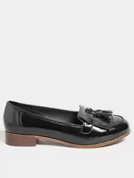 Image of Yours Yours Extra Wide Fit Patent Tassel Loafer Black, Size 10, Women