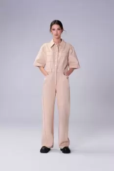 Image of Gloria Denim Jumpsuit, Oatmeal / 6