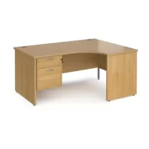 Image of Office Desk Right Hand Corner Desk 1600mm With Pedestal Oak Top And Panel End Leg 1200mm Depth Maestro 25 MP16ERP2O