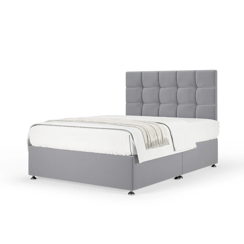 Image of Bedmaster Bedmaster Plush Velvet Divan Base And Square Headboard in Silver Size: Single Silver Single Unisex 7867870815485