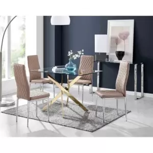 Image of Furniture Box Leonardo 4 Gold Dining Table and 4 Cappuccino Milan Chairs