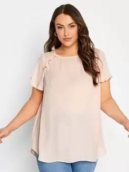 Image of Yours Frill Detail Short Sleeve Top - Pink, Size 16, Women