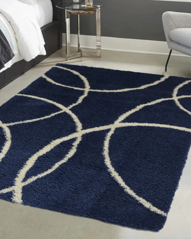Image of Homemaker Snug Shaggy Circles Cosy Rug Navy - Homemaker - Size: 120X170 Navy 120X170 FS00409