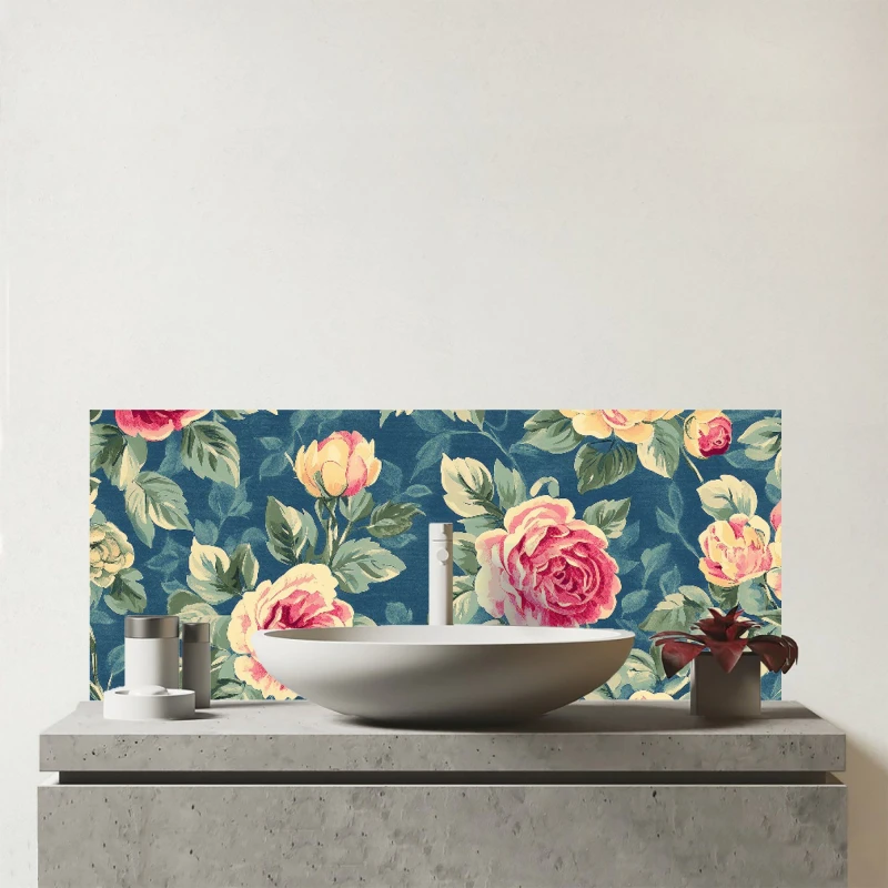 Image of Warren Reed - Designer Painting Of Vintage Roses Glass Bathroom Splashback Multicolor Unisex