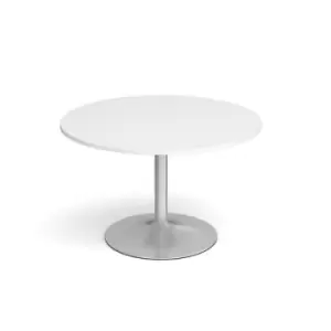 image of Genoa circular dining table with silver trumpet base 1200mm - white