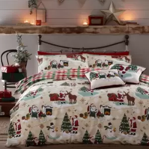 image of Jolly Santa Christmas Duvet Cover Set Cream/Red, Cream/Red / King