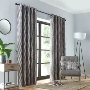 image of Prado Geometric Woven Jacquard Eyelet Lined Curtains, Grey/Terracotta, 46 x 54" - Fusion