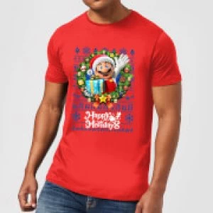 Image of Nintendo Super Mario Happy Holidays Mario Mens Christmas T-Shirt - Red - L