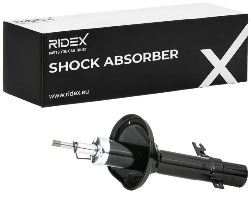 Image of RIDEX 854S0499 Shock absorber Front Axle, Gas Pressure, Twin-Tube, Suspension Strut, Bottom Plate Shock Absorber (854)