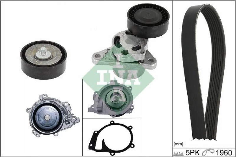 Image of Water Pump + V-Ribbed Belt Kit INA 529 0487 30