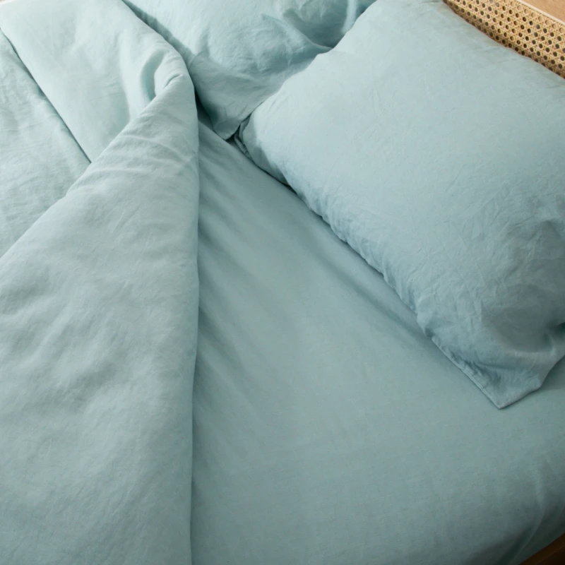 Image of Native Natural Aqua King 100% Linen Fitted Sheet (160x200cm) in Blue Size: King Fitted Blue Unisex King Fitted