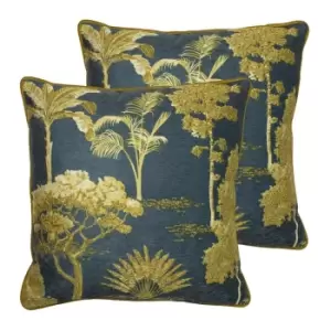 image of Paoletti Arboretum Twin Pack Polyester Filled Cushions Blue