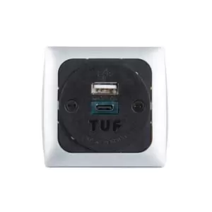 image of Proton panel mounted power module 1 x UK socket and 1 x TUF (A&C connectors) USB charger - silver/black