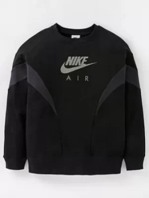 Image of Nike Girls Nsw Air French Terry Boyfriend Crew Sweat Top, Black/Grey, Size L, Women