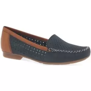 Image of Rieker Peggy Womens Punched Detail Moccasins womens Loafers / Casual Shoes in Blue,5,6,7.5