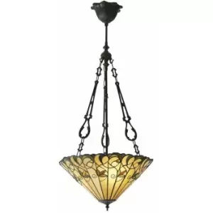 Image of Tiffany Glass Hanging Ceiling Pendant Light Bronze Round Amber Lamp Shade i00128
