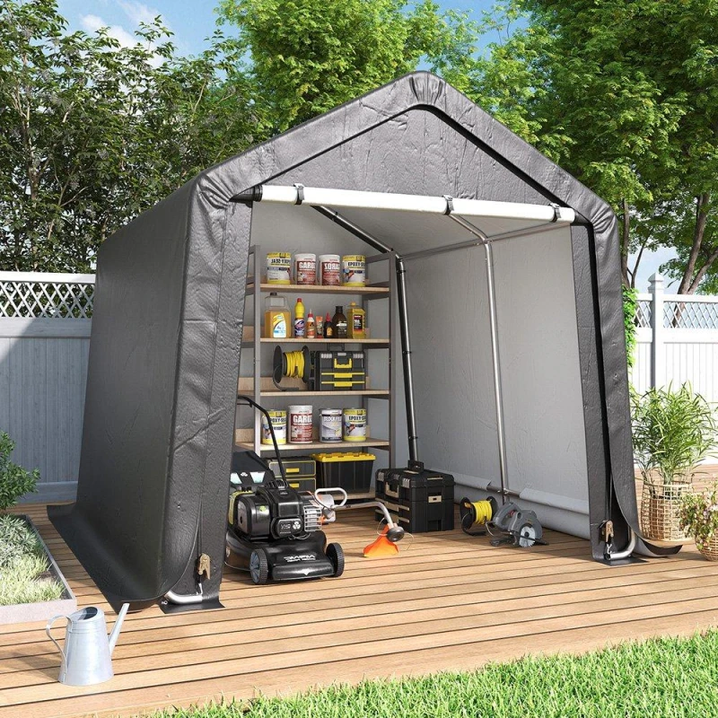 Image of Breeins 8x8FT Galvanized Tube Storage Shed Grey unisex One size