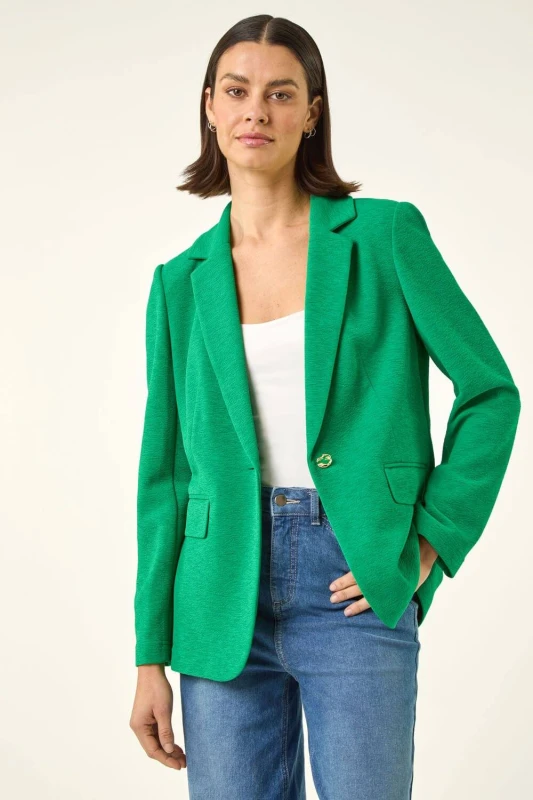 Image of Roman Womens Textured Pocket Stretch Jacket in Green Size: 18 Green Female 18