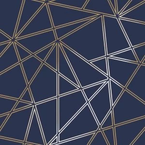 image of Holden Decor Palladium Geometric Apex Metallic Navy Wallpaper Paper