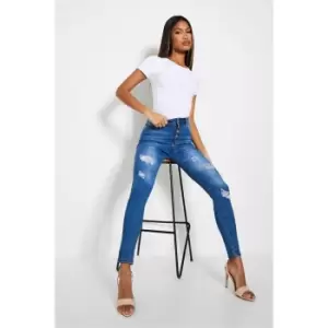 Image of I Saw It First Denim 5 Button Distressed Skinny Jean - Blue