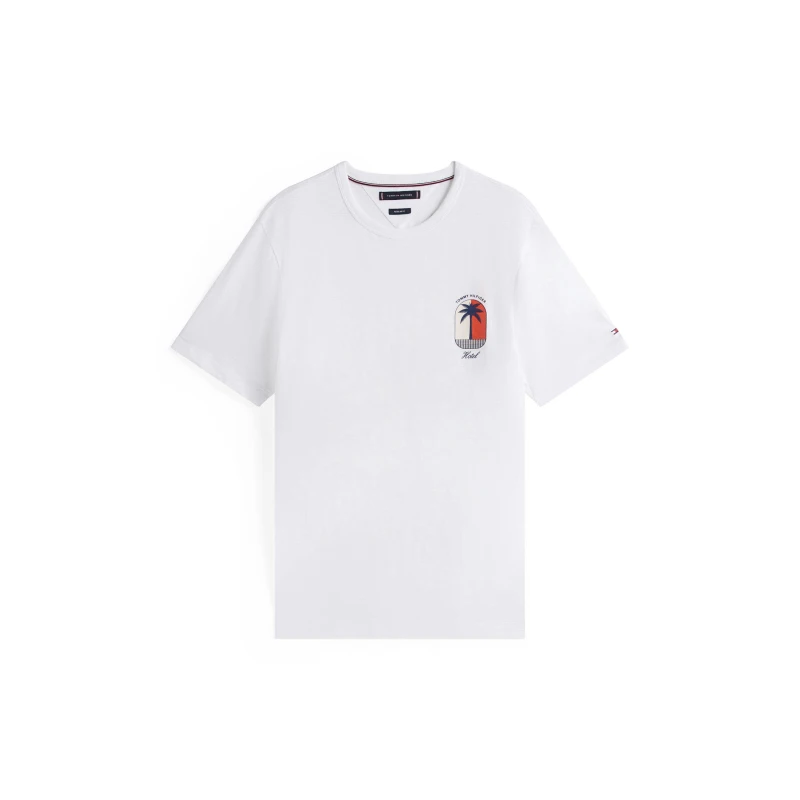 Image of Tommy Hilfiger Mens Palm Palm Print Breathable T-Shirt White YBR male S