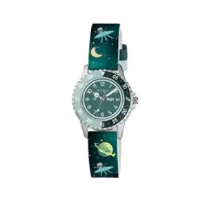 image of Tikkers Green Silicone Strap Silver Case Space Watch TK0210