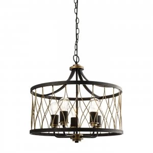 Image of 5 Light Cylindrical Ceiling Pendant Matt Black, Rustic Bronze Effect, E27