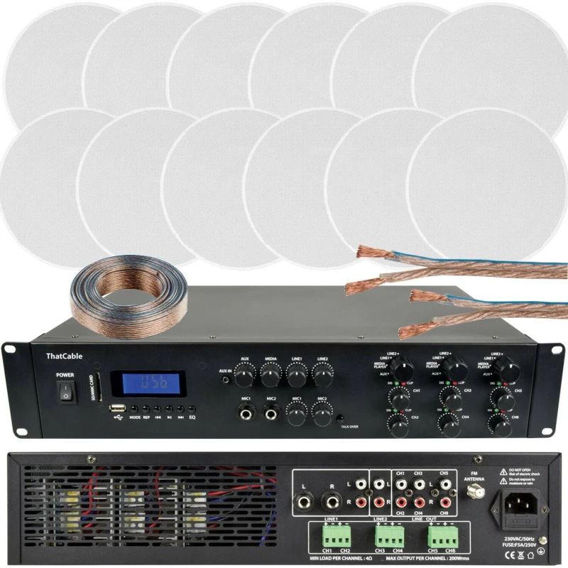 Image of Loops 1200W Loud Bluetooth Sound System 12x 100W Slim Ceiling Speaker 6 Zone Amplifier Multi unisex