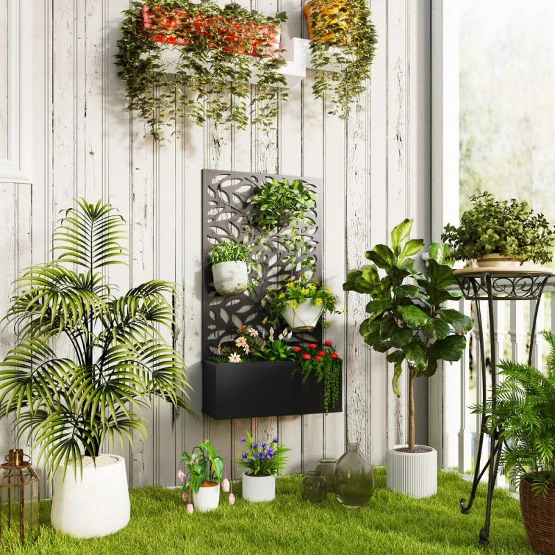 Image of Outsunny Outsunny Metal Raised Garden Bed with Trellis, Outdoor Elevated Planter Box 5063603085428