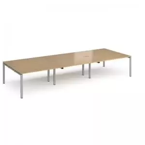 image of Adapt triple back to back desks 4200mm x 1600mm - silver frame and oak